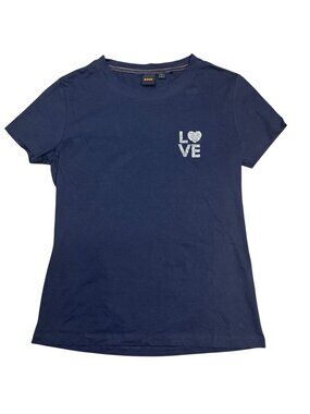 NWOT Boss Orange LOVE Rhinestone Cotton Graphic Tee Navy M MSRP $59